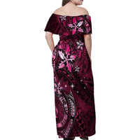 Hawaii Makahiki Season Family Matching Off Shoulder Maxi Dress and Hawaiian Shirt Floral Tribal Tattoo Pink Galaxy LT05 - Polynesian Pride