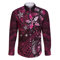 Hawaii Makahiki Season Family Matching Off Shoulder Short Dress and Hawaiian Shirt Floral Tribal Tattoo Pink Galaxy LT05 Dad's Shirt - Long Sleeve Pink - Polynesian Pride