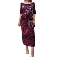 Hawaii Makahiki Season Family Matching Puletasi and Hawaiian Shirt Floral Tribal Tattoo Pink Galaxy LT05 Mom's Dress Pink - Polynesian Pride