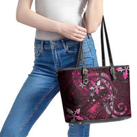 Hawaii Makahiki Season Leather Tote Bag Floral Tribal Tattoo Pink Galaxy LT05 - Polynesian Pride