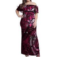 Hawaii Makahiki Season Off Shoulder Maxi Dress Floral Tribal Tattoo Pink Galaxy LT05 Women Pink - Polynesian Pride