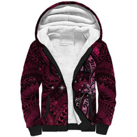 Hawaii Makahiki Season Sherpa Hoodie Floral Tribal Tattoo Pink Galaxy LT05 Unisex Pink - Polynesian Pride