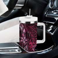 Hawaii Makahiki Season Tumbler With Handle Floral Tribal Tattoo Pink Galaxy LT05 - Polynesian Pride