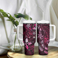 Hawaii Makahiki Season Tumbler With Handle Floral Tribal Tattoo Pink Galaxy LT05 - Polynesian Pride