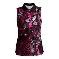 Hawaii Makahiki Season Women Sleeveless Polo Shirt Floral Tribal Tattoo Pink Galaxy LT05 Female Pink - Polynesian Pride