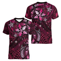 Hawaii Makahiki Season Women V-Neck T-Shirt Floral Tribal Tattoo Pink Galaxy LT05 - Polynesian Pride