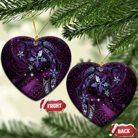 Hawaii Makahiki Season Ceramic Ornament Floral Tribal Tattoo Purple Galaxy