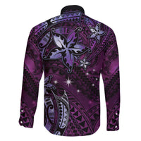 Hawaii Makahiki Season Family Matching Off The Shoulder Long Sleeve Dress and Hawaiian Shirt Floral Tribal Tattoo Purple Galaxy LT05 - Polynesian Pride