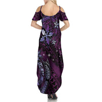 Hawaii Makahiki Season Family Matching Summer Maxi Dress and Hawaiian Shirt Floral Tribal Tattoo Purple Galaxy LT05 - Polynesian Pride
