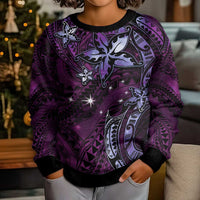 Hawaii Makahiki Season Kid Ugly Christmas Sweater Floral Tribal Tattoo Purple Galaxy LT05 - Polynesian Pride