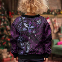 Hawaii Makahiki Season Kid Ugly Christmas Sweater Floral Tribal Tattoo Purple Galaxy LT05 - Polynesian Pride