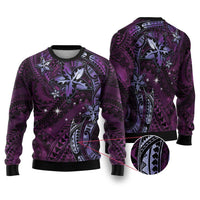 Hawaii Makahiki Season Ugly Christmas Sweater Floral Tribal Tattoo Purple Galaxy LT05 Purple - Polynesian Pride