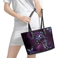 Hawaii Makahiki Season Leather Tote Bag Floral Tribal Tattoo Purple Galaxy LT05 - Polynesian Pride