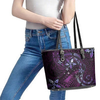 Hawaii Makahiki Season Leather Tote Bag Floral Tribal Tattoo Purple Galaxy LT05 - Polynesian Pride