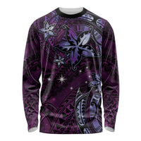 Hawaii Makahiki Season Long Sleeve Shirt Floral Tribal Tattoo Purple Galaxy LT05 Unisex Purple - Polynesian Pride