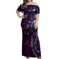 Hawaii Makahiki Season Off Shoulder Maxi Dress Floral Tribal Tattoo Purple Galaxy LT05 Women Purple - Polynesian Pride