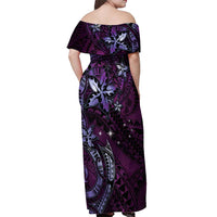 Hawaii Makahiki Season Off Shoulder Maxi Dress Floral Tribal Tattoo Purple Galaxy LT05 - Polynesian Pride