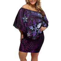 Hawaii Makahiki Season Off Shoulder Short Dress Floral Tribal Tattoo Purple Galaxy LT05 Women Purple - Polynesian Pride