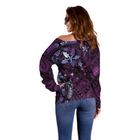 Hawaii Makahiki Season Off Shoulder Sweater Floral Tribal Tattoo Purple Galaxy LT05 - Polynesian Pride