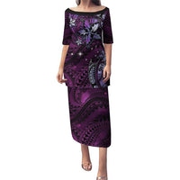 Hawaii Makahiki Season Puletasi Floral Tribal Tattoo Purple Galaxy LT05 Long Dress Purple - Polynesian Pride