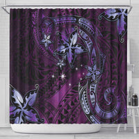 Hawaii Makahiki Season Shower Curtain Floral Tribal Tattoo Purple Galaxy LT05 - Polynesian Pride