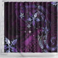 Hawaii Makahiki Season Shower Curtain Floral Tribal Tattoo Purple Galaxy LT05 - Polynesian Pride