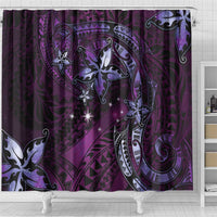 Hawaii Makahiki Season Shower Curtain Floral Tribal Tattoo Purple Galaxy LT05 - Polynesian Pride