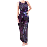 Hawaii Makahiki Season Tank Maxi Dress Floral Tribal Tattoo Purple Galaxy LT05 Women Purple - Polynesian Pride
