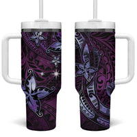 Hawaii Makahiki Season Tumbler With Handle Floral Tribal Tattoo Purple Galaxy LT05 One Size: 40 oz Purple - Polynesian Pride