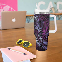 Hawaii Makahiki Season Tumbler With Handle Floral Tribal Tattoo Purple Galaxy LT05 - Polynesian Pride