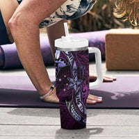 Hawaii Makahiki Season Tumbler With Handle Floral Tribal Tattoo Purple Galaxy LT05 - Polynesian Pride