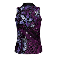 Hawaii Makahiki Season Women Sleeveless Polo Shirt Floral Tribal Tattoo Purple Galaxy LT05 - Polynesian Pride