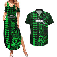 Personalized Hawaii Hauoli Makahiki Hou Couples Matching Summer Maxi Dress and Hawaiian Shirt Lono Hawaiian God Kakau Polynesian Tribal Green LT05 Green - Polynesian Pride