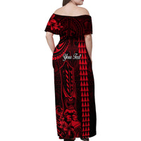 Personalized Hawaii Hauoli Makahiki Hou Family Matching Off Shoulder Maxi Dress and Hawaiian Shirt Lono Hawaiian God Kakau Polynesian Tribal Red LT05 - Polynesian Pride