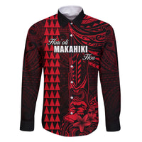 Personalized Hawaii Hauoli Makahiki Hou Family Matching Off Shoulder Short Dress and Hawaiian Shirt Lono Hawaiian God Kakau Polynesian Tribal Red LT05 Dad's Shirt - Long Sleeve Red - Polynesian Pride