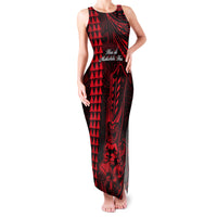Personalized Hawaii Hauoli Makahiki Hou Family Matching Tank Maxi Dress and Hawaiian Shirt Lono Hawaiian God Kakau Polynesian Tribal Red LT05 Mom's Dress Red - Polynesian Pride