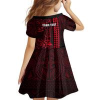 Personalized Hawaii Hauoli Makahiki Hou Kid Short Sleeve Dress Lono Hawaiian God Kakau Polynesian Tribal Red LT05 - Polynesian Pride