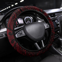 Hawaii Hauoli Makahiki Hou Steering Wheel Cover Lono Hawaiian God Kakau Polynesian Tribal Red LT05 Universal Fit Red - Polynesian Pride