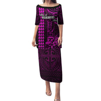 Personalized Hawaii Hauoli Makahiki Hou Family Matching Puletasi Dress and Hawaiian Shirt Lono Hawaiian God Kakau Polynesian Tribal Pink LT05 Mom's Dress Pink - Polynesian Pride