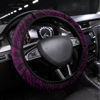 Hawaii Hauoli Makahiki Hou Steering Wheel Cover Lono Hawaiian God Kakau Polynesian Tribal Pink LT05 Universal Fit Pink - Polynesian Pride