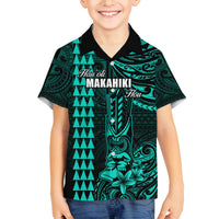 Personalized Hawaii Hauoli Makahiki Hou Family Matching Tank Maxi Dress and Hawaiian Shirt Lono Hawaiian God Kakau Polynesian Tribal Turquoise LT05 Son's Shirt Turquoise - Polynesian Pride