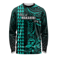 Personalized Hawaii Hauoli Makahiki Hou Long Sleeve Shirt Lono Hawaiian God Kakau Polynesian Tribal Turquoise LT05 Unisex Turquoise - Polynesian Pride