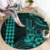 Hawaii Hauoli Makahiki Hou Round Carpet Lono Hawaiian God Kakau Polynesian Tribal Turquoise LT05 - Polynesian Pride