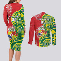 Custom Tonga Australia Rugby Couples Matching Long Sleeve Bodycon Dress and Long Sleeve Button Shirt Kangaroos And Tonga Mate Maa Together LT05 - Polynesian Pride