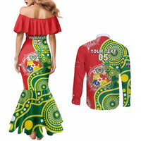 Custom Tonga Australia Rugby Couples Matching Mermaid Dress and Long Sleeve Button Shirt Kangaroos And Tonga Mate Maa Together LT05 - Polynesian Pride