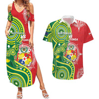 Custom Tonga Australia Rugby Couples Matching Summer Maxi Dress and Hawaiian Shirt Kangaroos And Tonga Mate Maa Together LT05 Green - Polynesian Pride