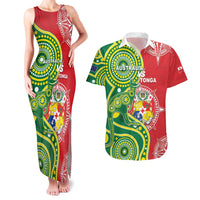 Custom Tonga Australia Rugby Couples Matching Tank Maxi Dress and Hawaiian Shirt Kangaroos And Tonga Mate Maa Together LT05 Green - Polynesian Pride