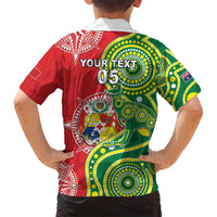 Custom Tonga Australia Rugby Family Matching Puletasi and Hawaiian Shirt Kangaroos And Tonga Mate Maa Together LT05 - Polynesian Pride