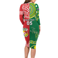 Custom Tonga XIII And Australia Kangaroos Family Matching Long Sleeve Bodycon Dress and Hawaiian Shirt Mate Maa Tongan Ngatu With Aboriginal LT05 - Polynesian Pride