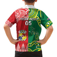 Custom Tonga XIII And Australia Kangaroos Family Matching Off The Shoulder Long Sleeve Dress and Hawaiian Shirt Mate Maa Tongan Ngatu With Aboriginal LT05 - Polynesian Pride